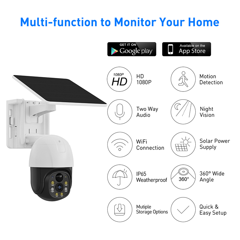 V380 RVP5 PRO WiFi โซลาร์ 2MP กันน้ำกลางแจ้ง IPC