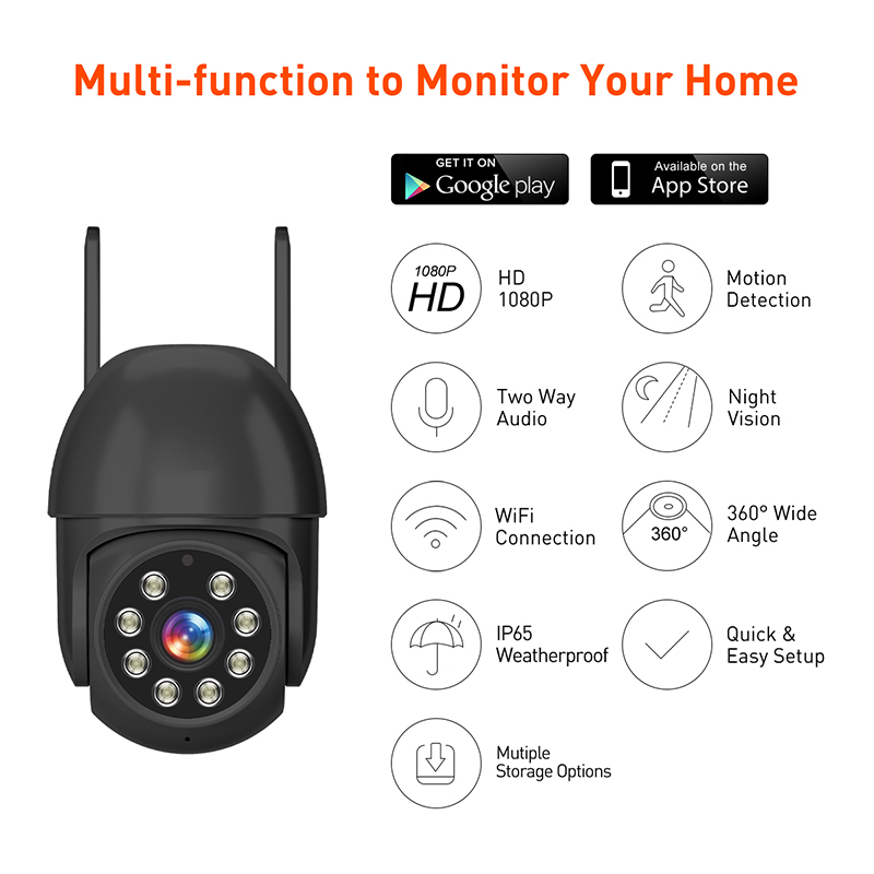 Tuya RQ4 WiFi 2MP/4MP กล้องโดม PTZ กันน้ำสำหรับกลางแจ้ง
